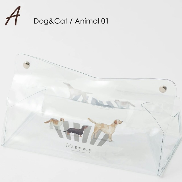 クリアティッシュケース ビニール製 A. Dog&Cat