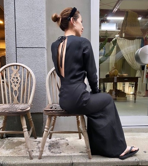 Robe noeud dress : open back　リネンBlack/Kinari  ツイルBlack