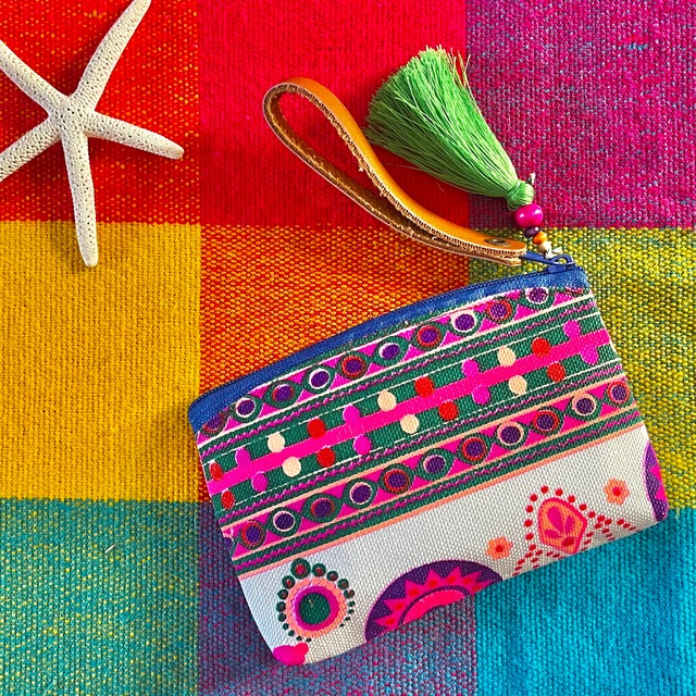 コスメポーチミニマム（マチなし）❤️ホワイトグリーンピンク×グリーンタッセル