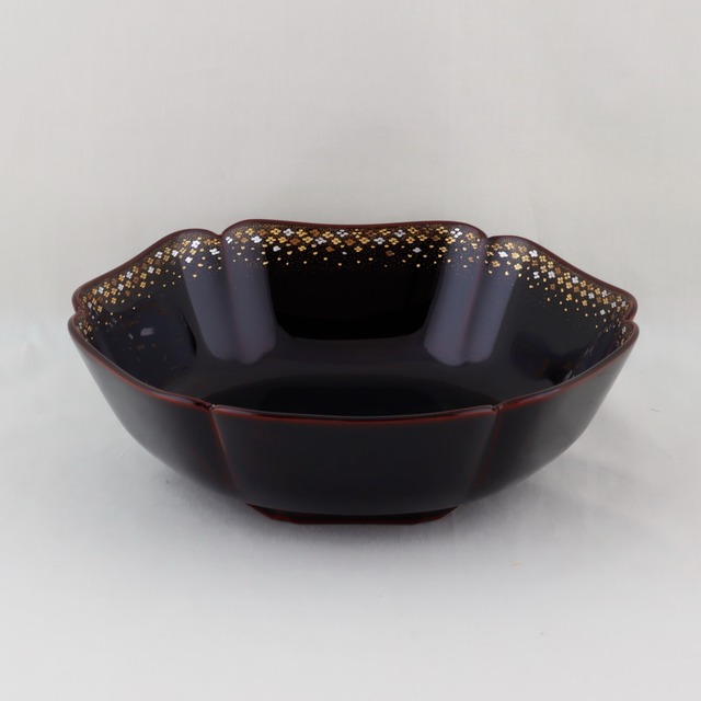 1734　輪島塗　六稜鉢／脱乾漆／溜塗／小華沈金