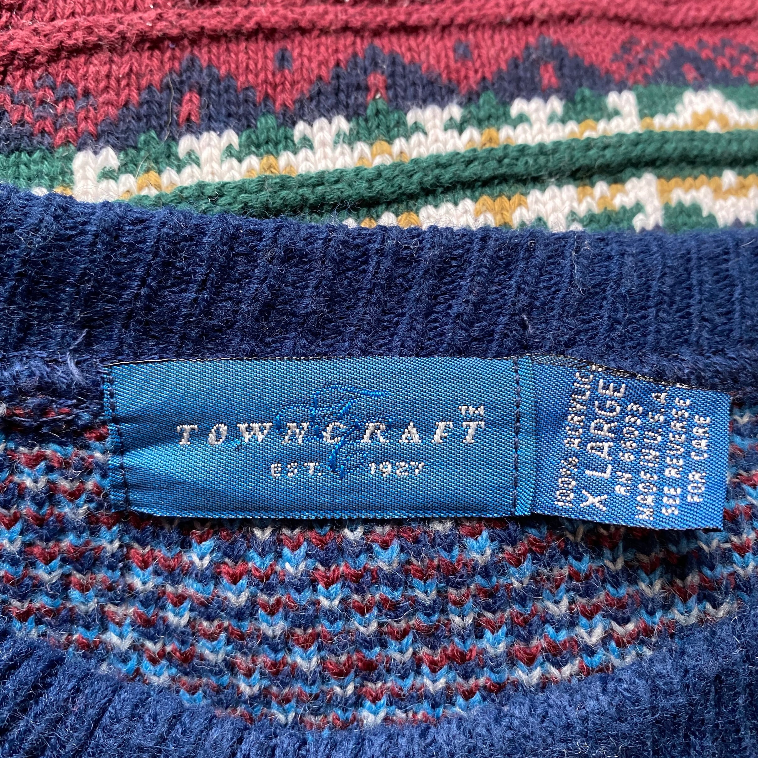 90年代 タウンクラフト 総柄 アクリル ニットセーター メンズXL 古着