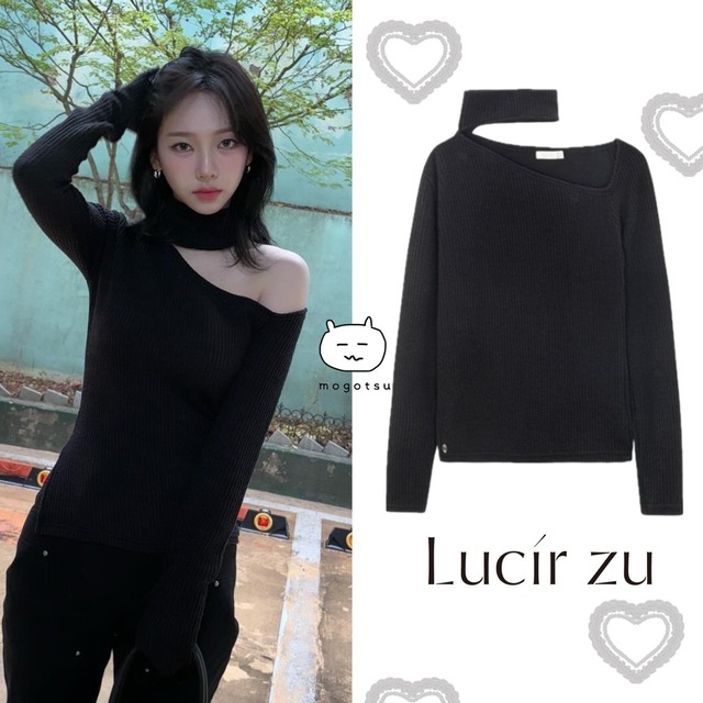 ★AESPA カリナ 着用！！【LUCIR ZU】Shoulder cutting turtleneck sleeves (black)