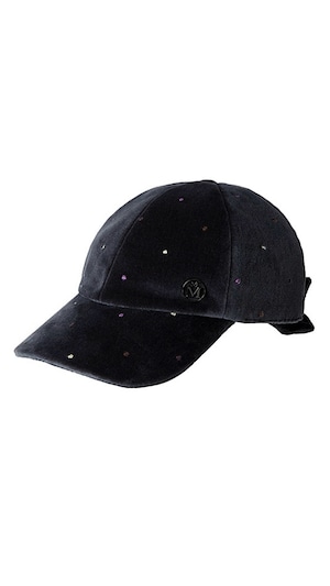 MAISON MICHEL -Tiger Bow- Cap in grey and black velvet.: VELVET GREY,
