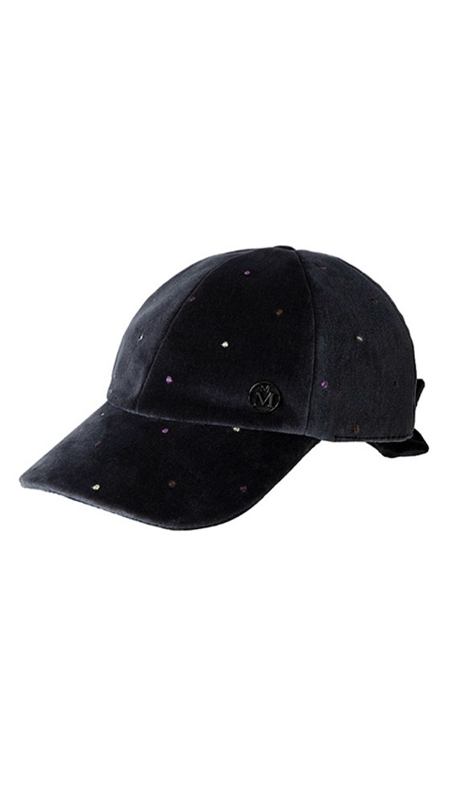 MAISON MICHEL -Tiger Bow- Cap in grey and black  velvet.: VELVET GREY,