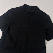 Lelian レリアン リネン混 デザイン シアー 半袖カットソー 13+/ブラック