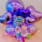 【メッセージ変更OK】フラワー＆バルーンアレンジ パープル｜誕生日・発表会・推し活・記念日【名入れ対応】