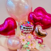 【メッセージ変更OK】フラワー＆バルーンアレンジ ピンク｜誕生日・発表会・記念日・結婚祝い・ありがとうギフト【名入れ対応】