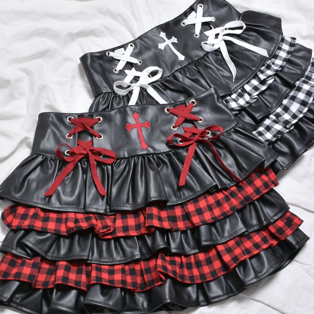 10/6新着】クロスレザー チェックティアードスカート | VOLCAN&APHRODITE