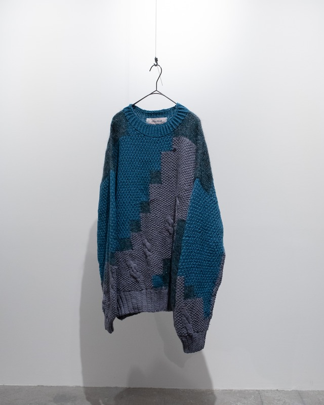 80s "anny blatt" various yarns contemporary panel switching designed handknit sweater / From FRANCE