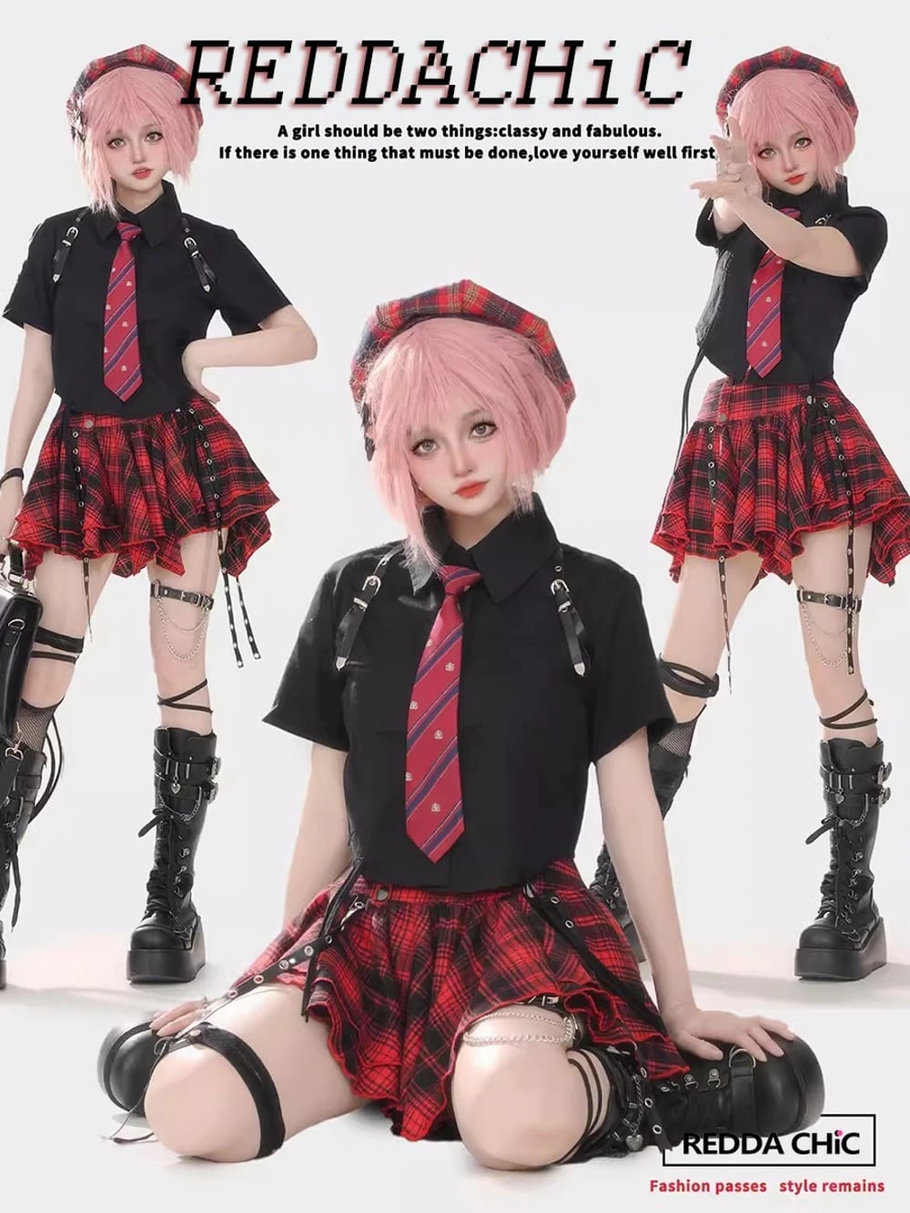 Reddachic-女性用レザーベルト付きミニスカート,ハイウエストの Reddachic-女性用レザーベルト付きミニスカート,ハイウエストの