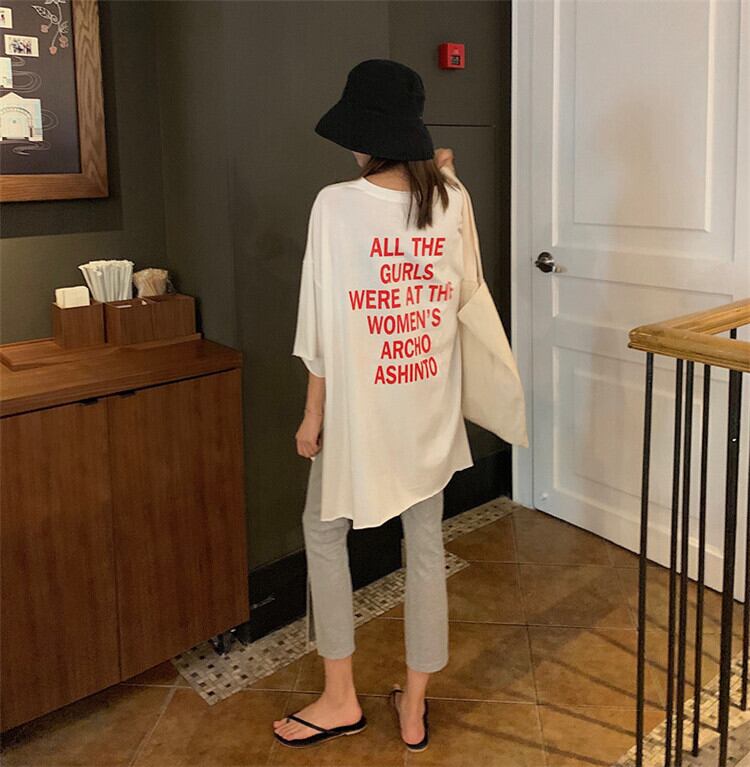 スプリングプリントホワイトTシャツ ハイウェストカジュアルパンツ 春物 クレセントシティ50334142462