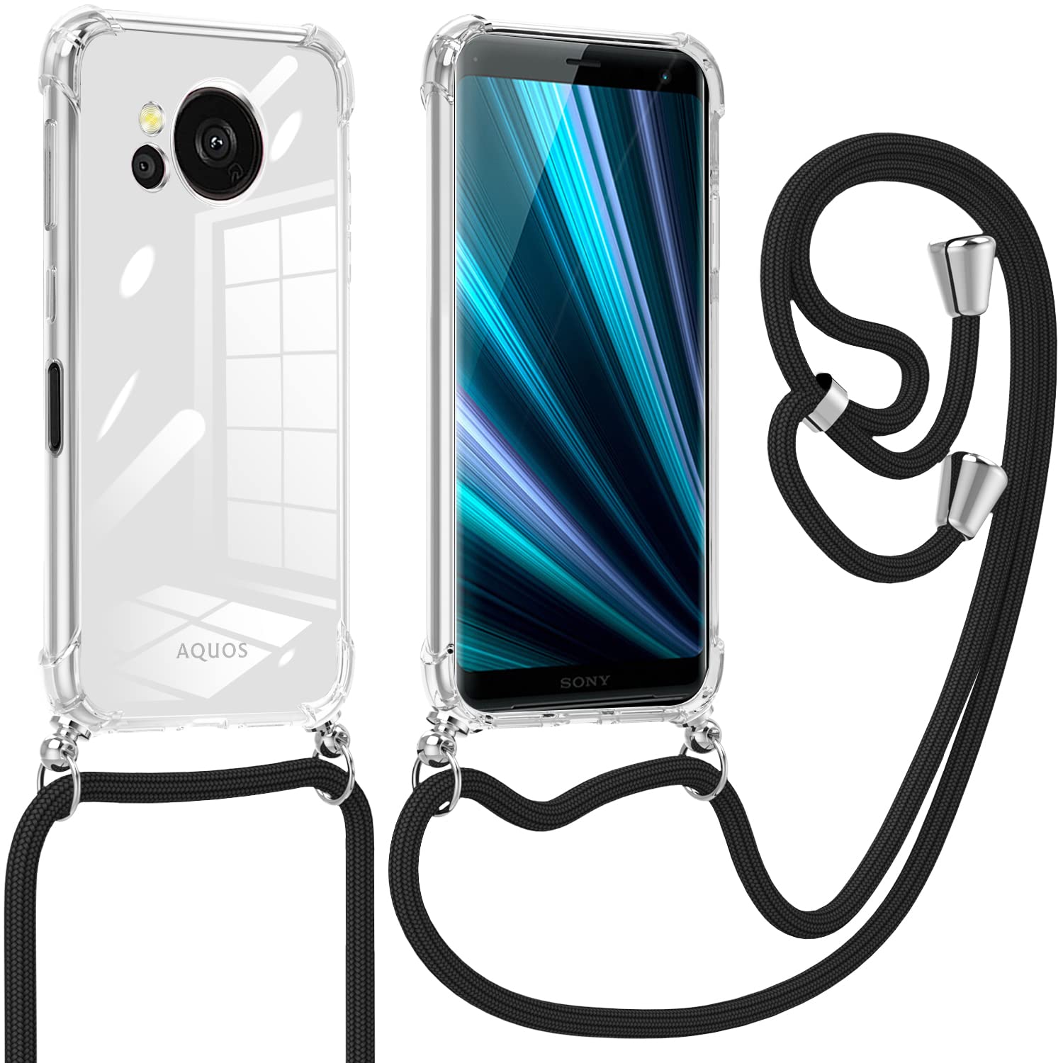 Duluqboba 対応 AQUOS Sense7 用の ケース ショルダー グラデーション クリア ストラップ付き SH-53C SHG10 耐衝撃