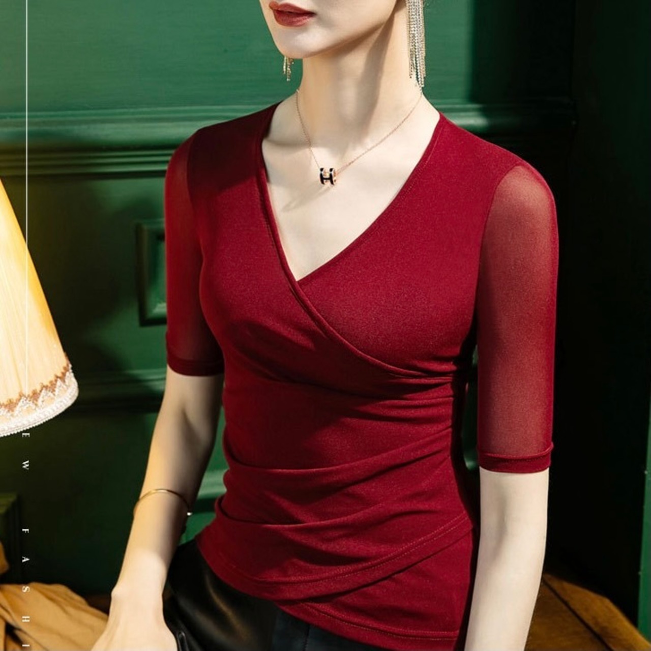 ブラックキャンドルⅢ〜シースルーカシュクール美魔女半袖Tシャツ〜M23209