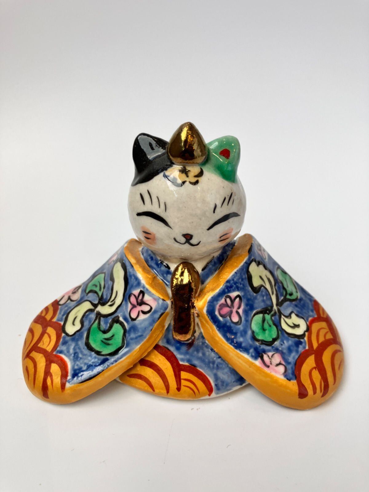 夕立窯】 おひなさまの猫 置物 - 希少な受注生産品 - 手作り陶器 猫