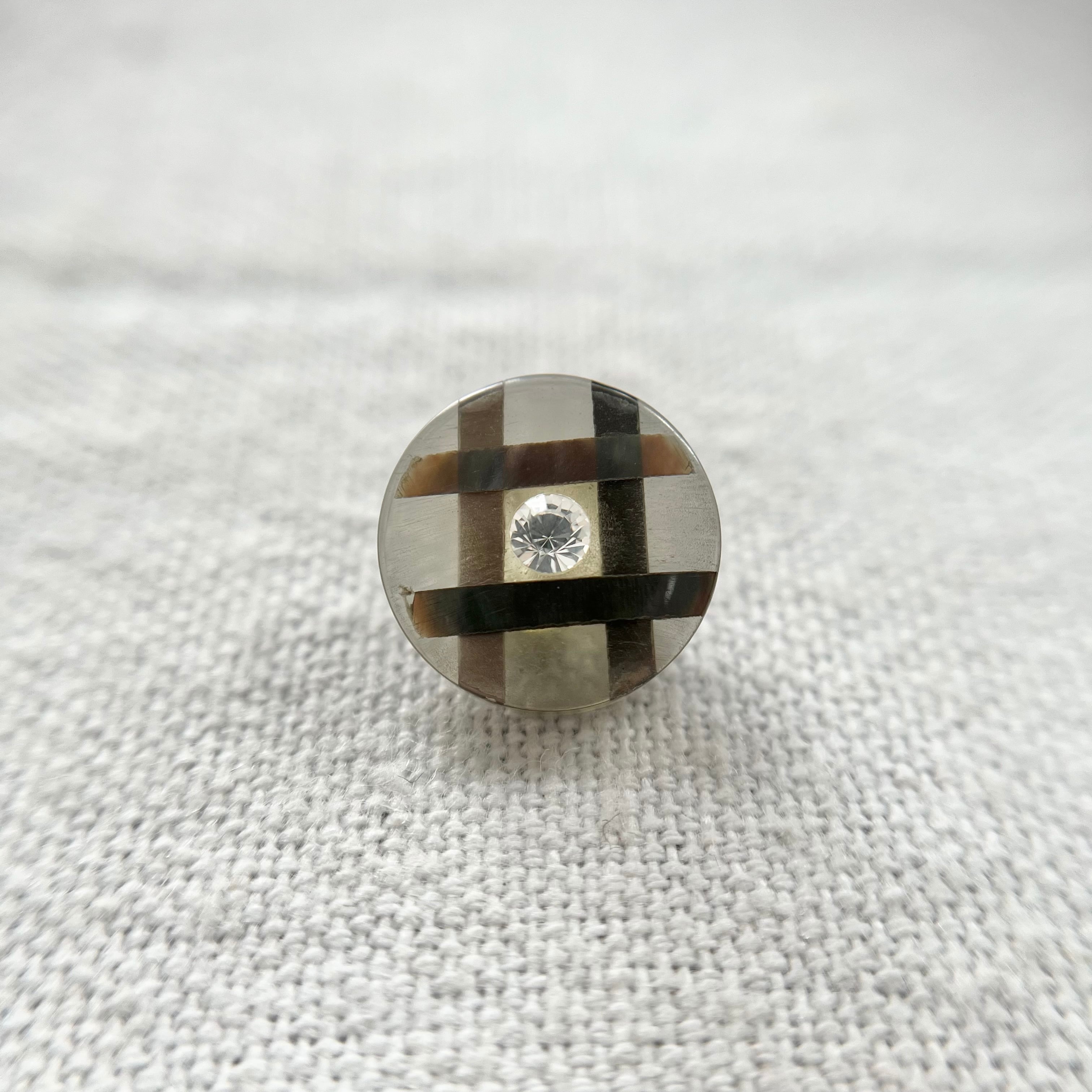 黒蝶貝チェック 1粒ラインストーン 13mm