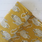 ブロックプリント生地【50cm単位】インド綿  アニマル柄<Tiger> 黄色×生成り #35810-YL1