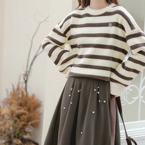 2色／ボーダー柄ニットトップス ・9248