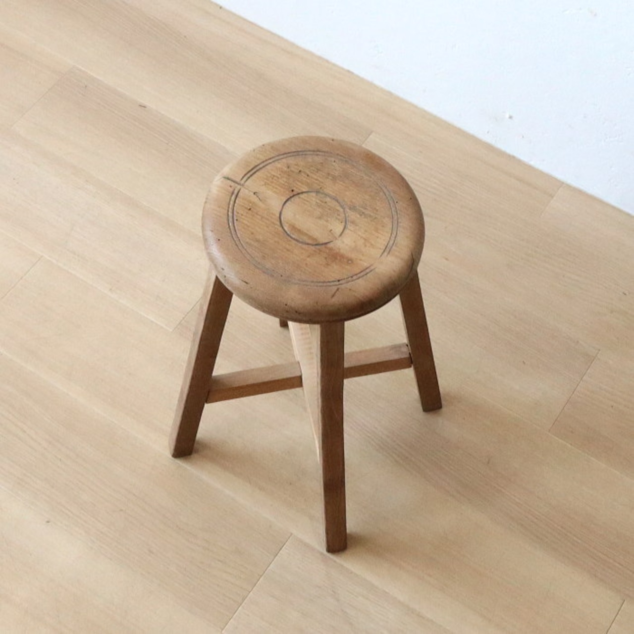 Cアンティーク 木製 無塗装 無垢材 丸スツール 古家具 ナラ ブナ | RENOKA