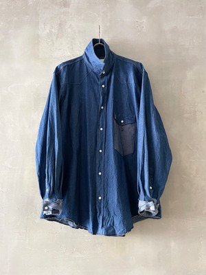 TrAnsference inverted contrast parts western denim shirt - indigo