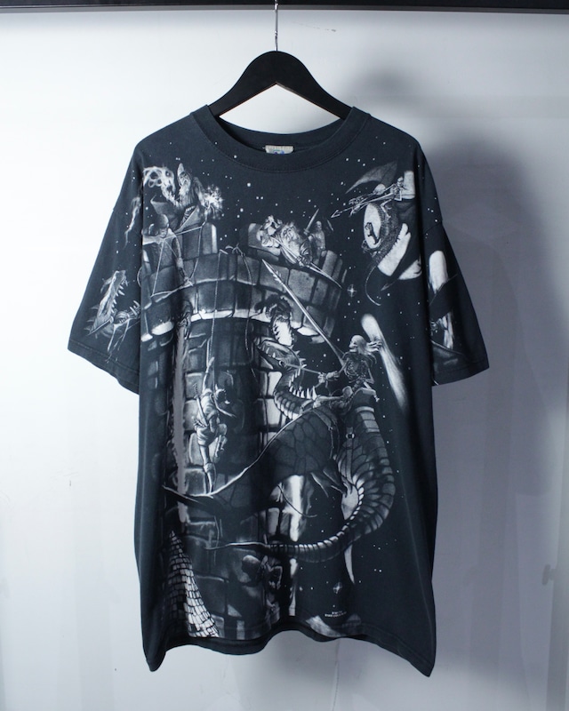 【Caka BLACK】90's "LIQUID BLUE" Dragon × Knight Vintage Loose T-Shirts