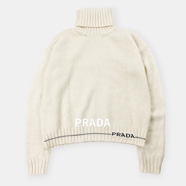 美品 PRADA プラダ 21SS タートルネック カシミヤ ニット セーター P26427 R212 アイボリー系 40 M  / J&NREUSE レディース トップス