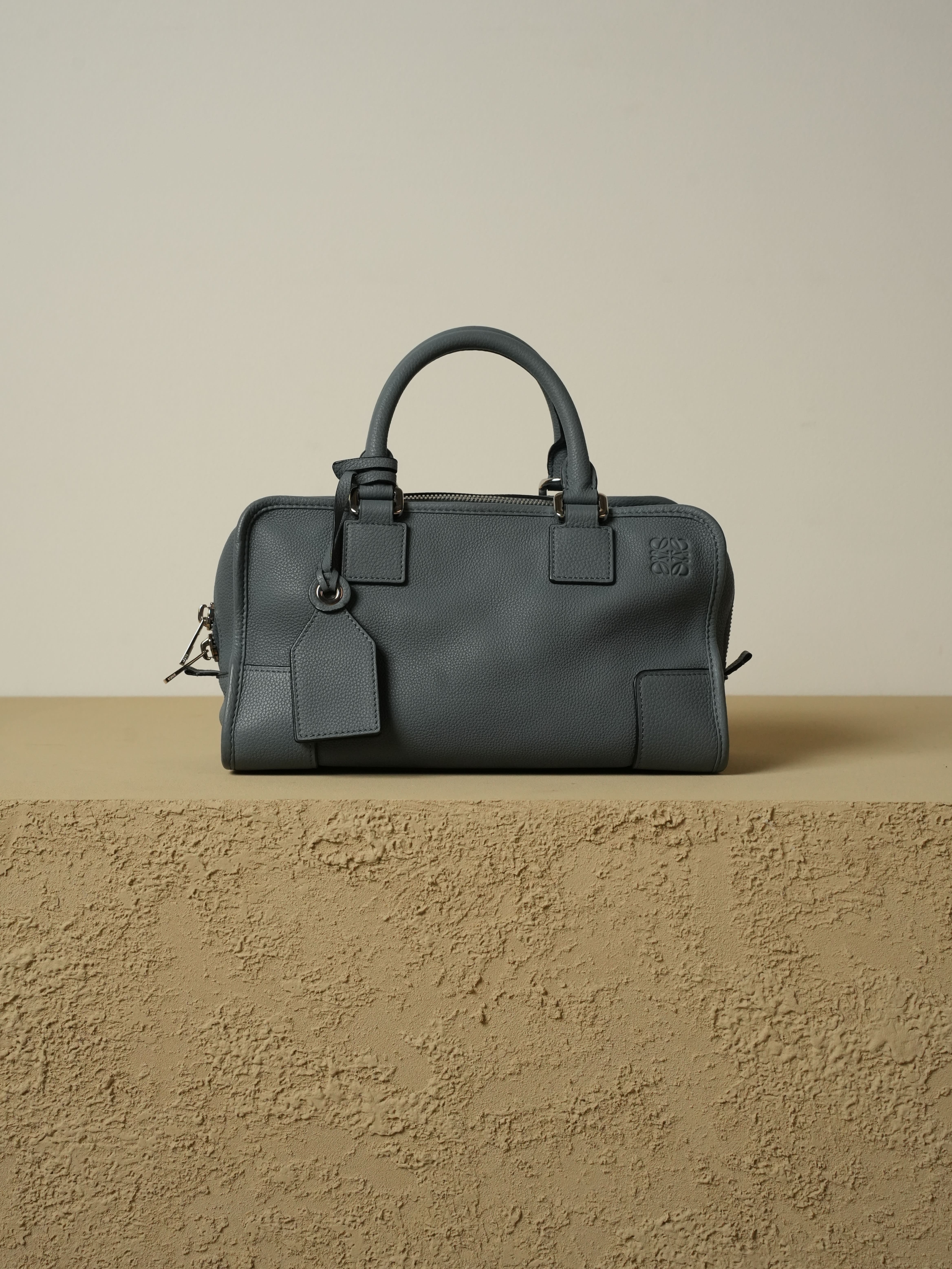 LOEWE ロエベ ブルーグレー アマソナ28 シルバー金具 ハンドバッグ
