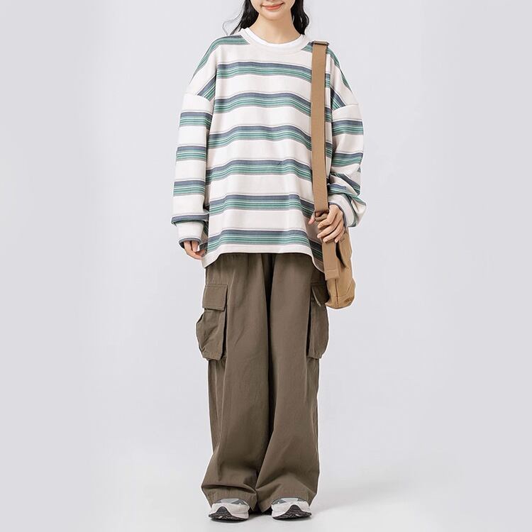 ★COLOR CONTRAST STRIPED ROUND NECK T(unisex)　　　A0791