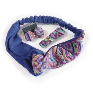 グアテマラ手織り hairband setーblue×multi colors-3