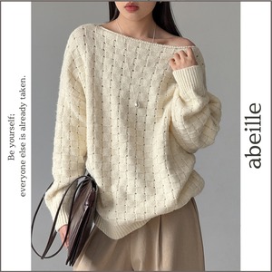 wide neck cable knit pullover 14804