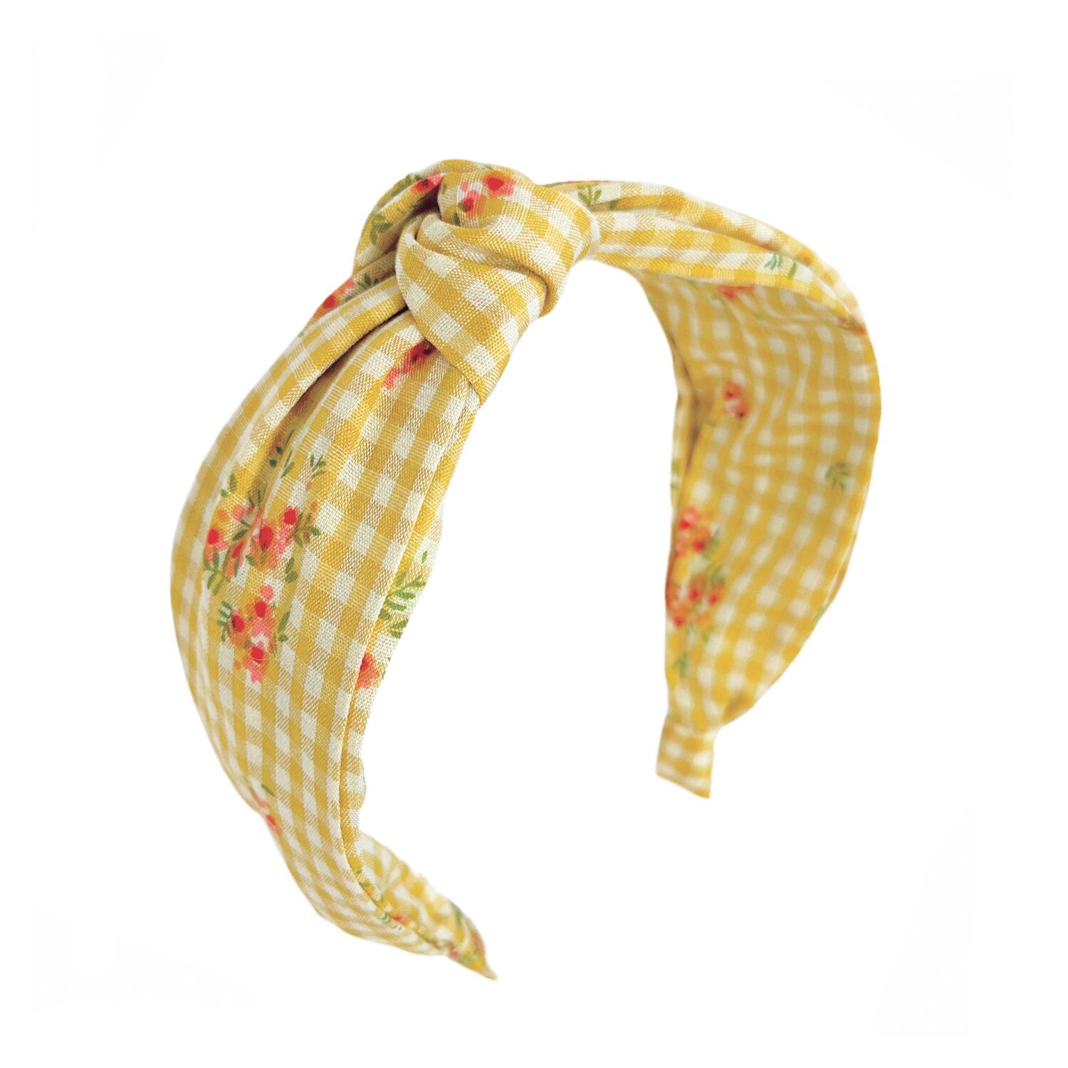 H2056O-Floral Gingham Headband-OCHRE