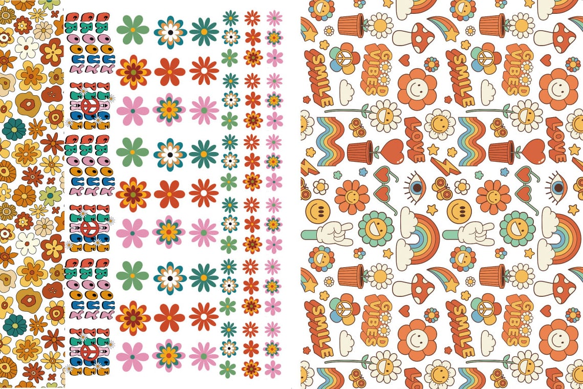 【set割引】白磁用2枚セット アメリカンSMILEレトロ・GROOVYレトロ転写紙(ポーセリンアート)