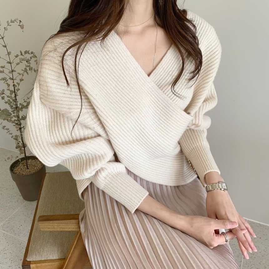 フロントクロスデザイン ニットプルオーバー　AJ1079-D03