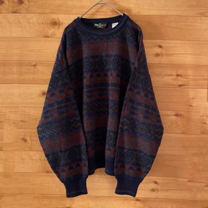 【THE ITALIAN SWEATER CO】イタリア製 ウール アクリル 柄ニット セーター 柄物 総柄 オールパターン L MADE IN ITALY EU古着