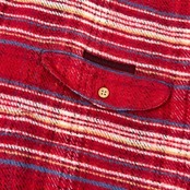 PAPAS パパス 木ボタン コーデュロイ切替 ボーダー 裏チェック 長袖ネルシャツ L/レッド
