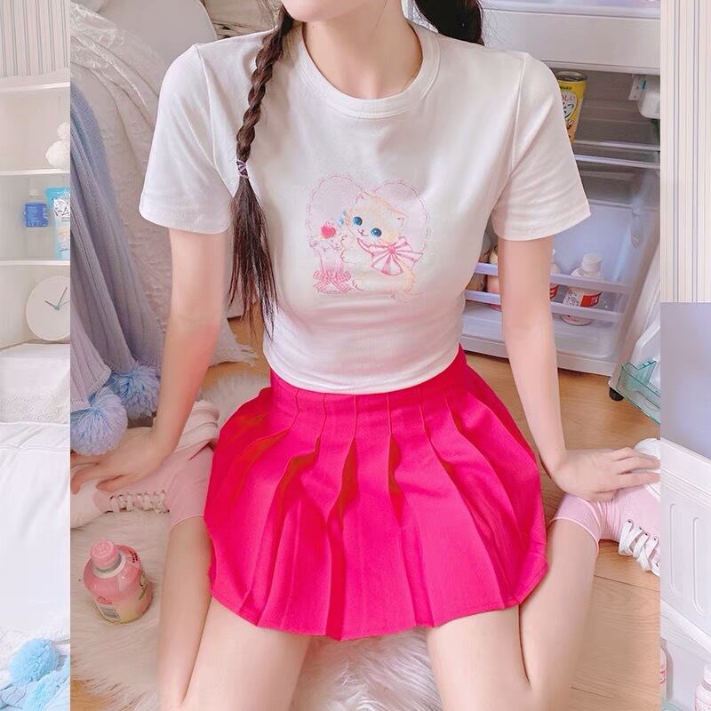 Tシャツ 白 ねこ 猫 アニマル ピンク スクール 制服 可愛い 姫 