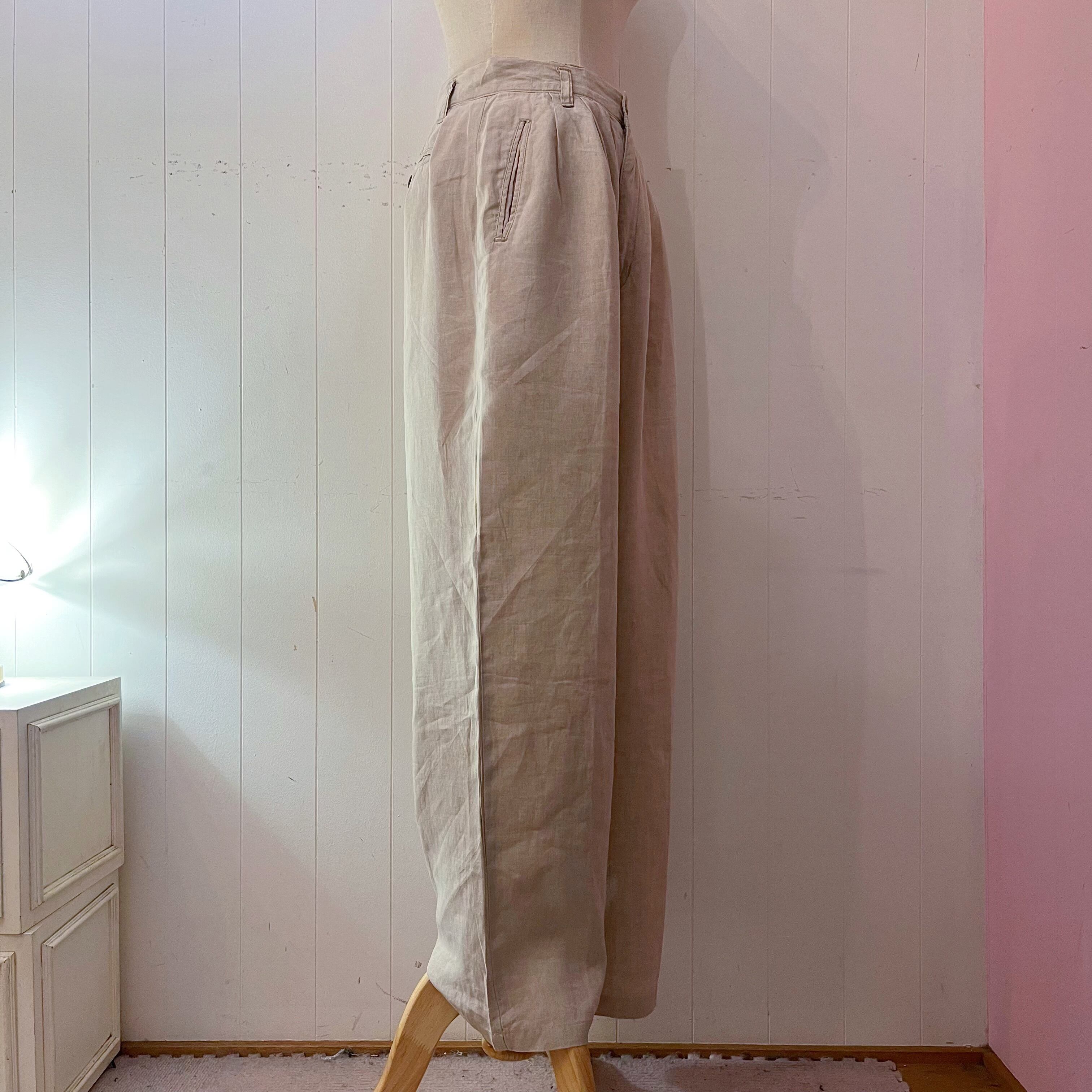 beige linen wide pants