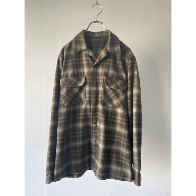 -PENDLETON- 50's shadow check open collar wool shirt