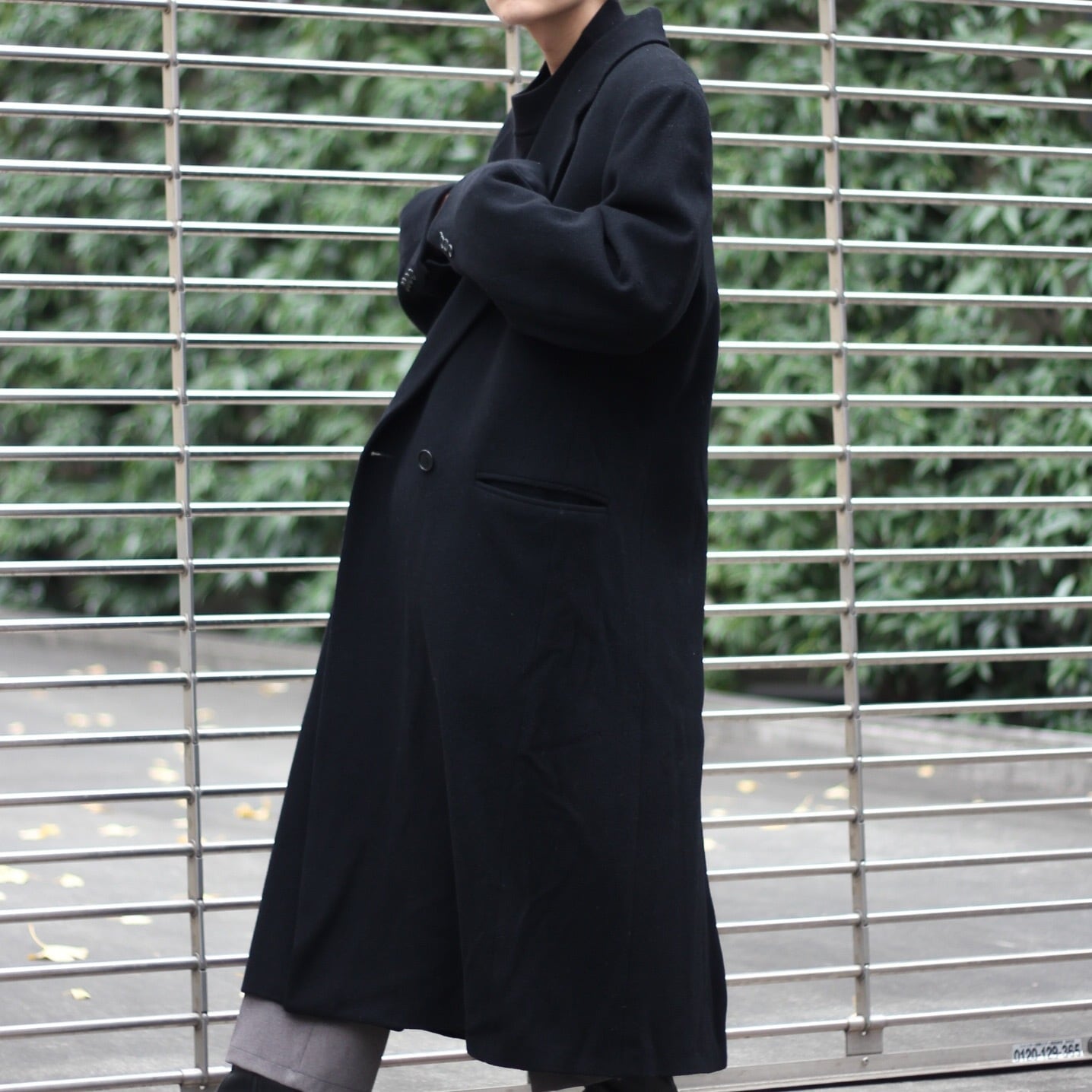 90's vintage ドレープ 変形 オーバーサイズ チェスターコート ビンテージ オーバーサイズ ブラック メルトンウール ドレープ