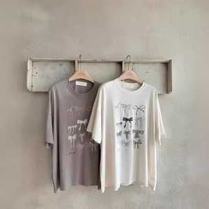 【MOM】夏新作韓国風レトロミニマリズムリボンTシャツ