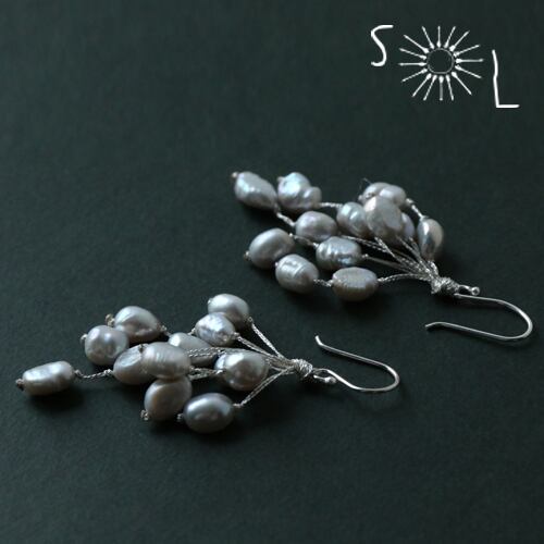 淡水パール【ライトグレー パール ピアス】(品番sp329)【フォーマルにも】