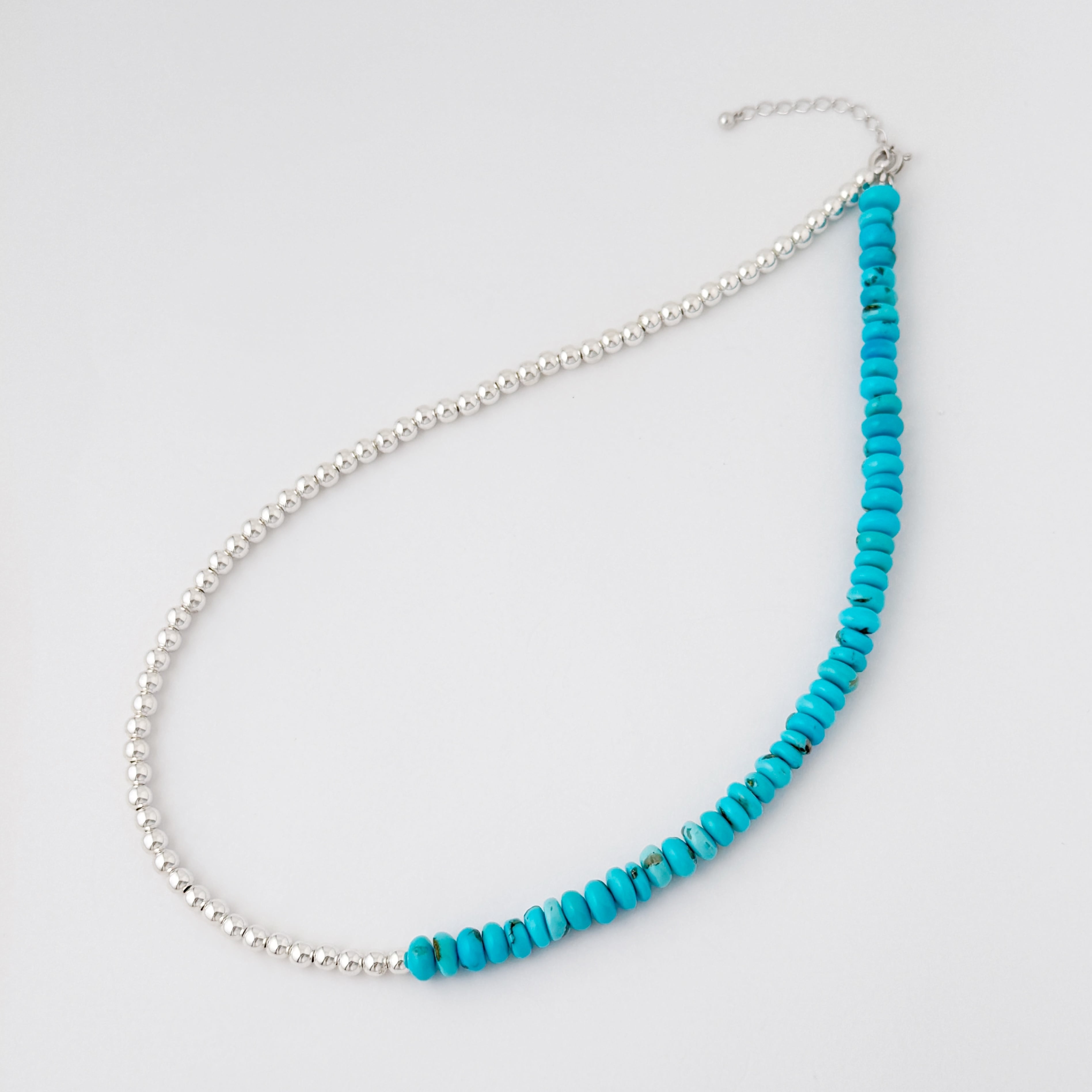 Lagoon Original ボタン型 ターコイズ  and  ナバホパール  アシンメトリーネックレス 40cm