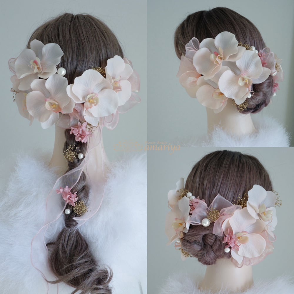 ✨特大✨水色＆白ミックスバラプリザ＆胡蝶蘭（アーティシャルフラワー