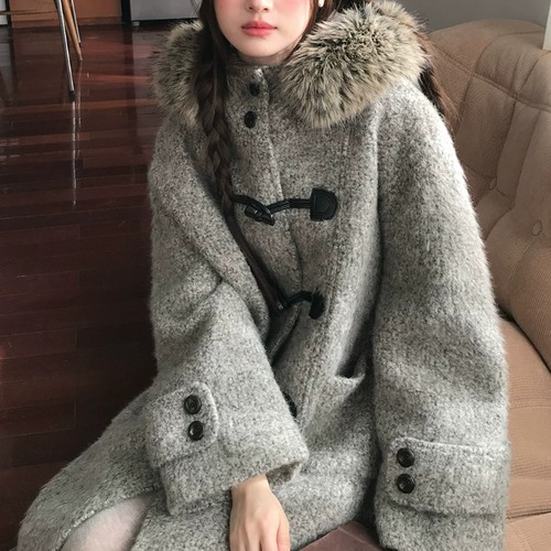 ファーフードウールタッチダッフルコート ・79004