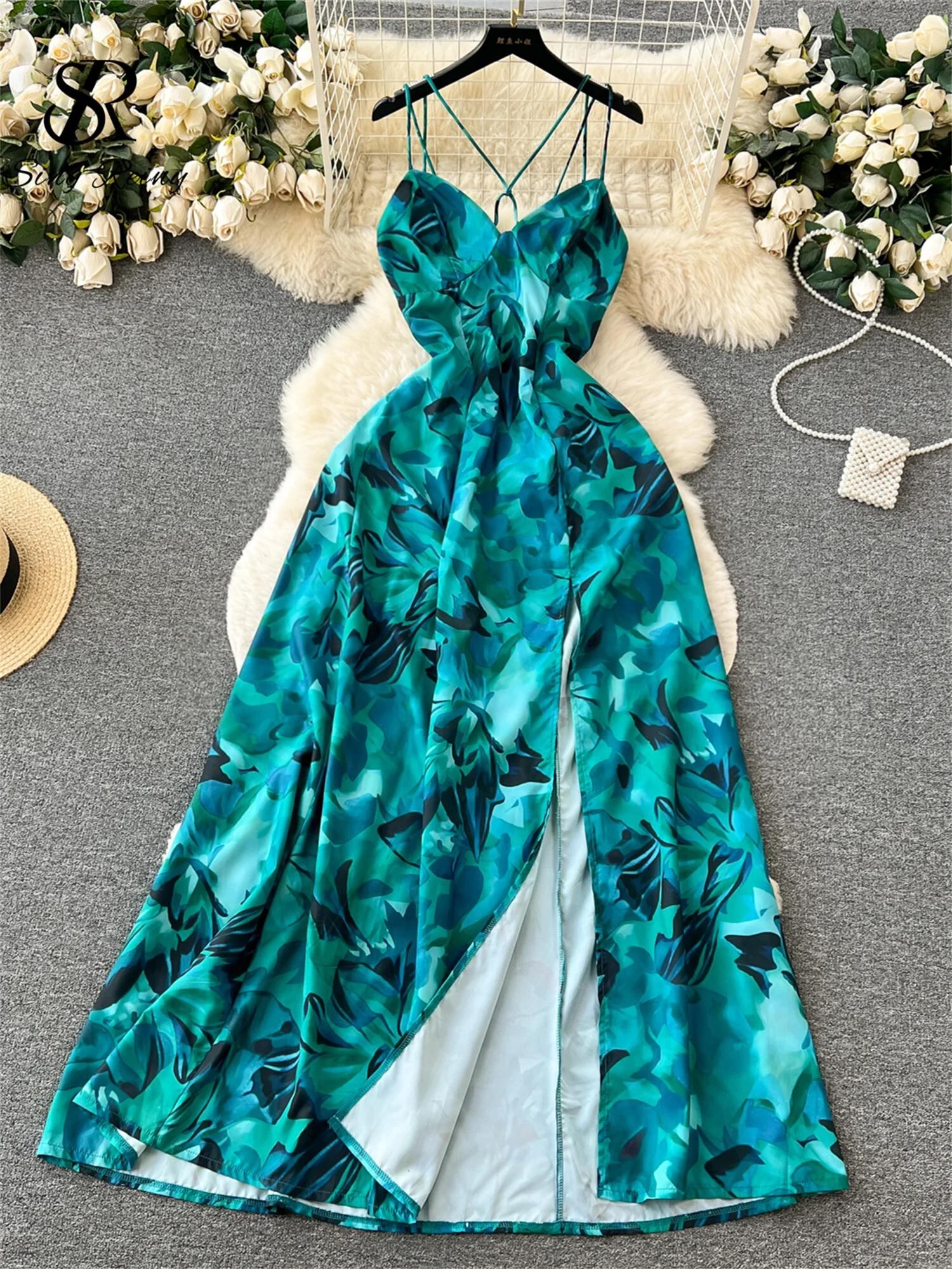 Sing補強-女性の自由奔放に生きるスタイルのスプリットプリントドレス、スパゲッティストラップ、ストラップレス、伸縮性、オフショルダー、女性用ロングドレス、サマービーチバケーション_243
