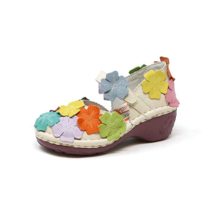 Estacion エスタシオン 小花立体フラワーモチーフ本革フラットパンプス エスタシオン Estacion Estacion～エスタシオン～・小花立体フラワー