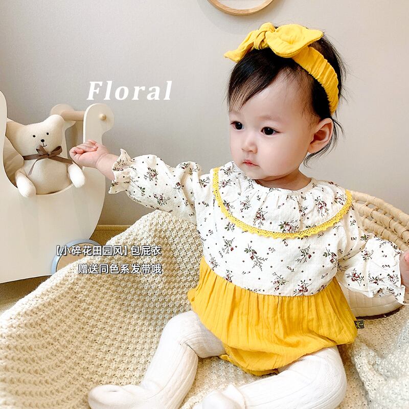 スプリングフローラルドレス スタンダードワンピース レトロ 春物 花柄 ステッチ 超面白いベビーショップ13294198942