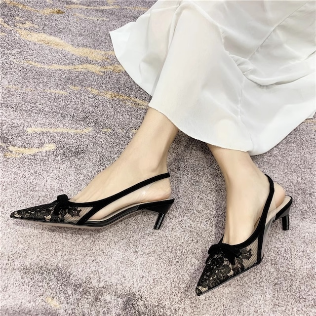 floral lace heel strap pointed sandals＜s1905＞