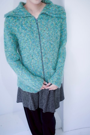 mix green zipup hand knit