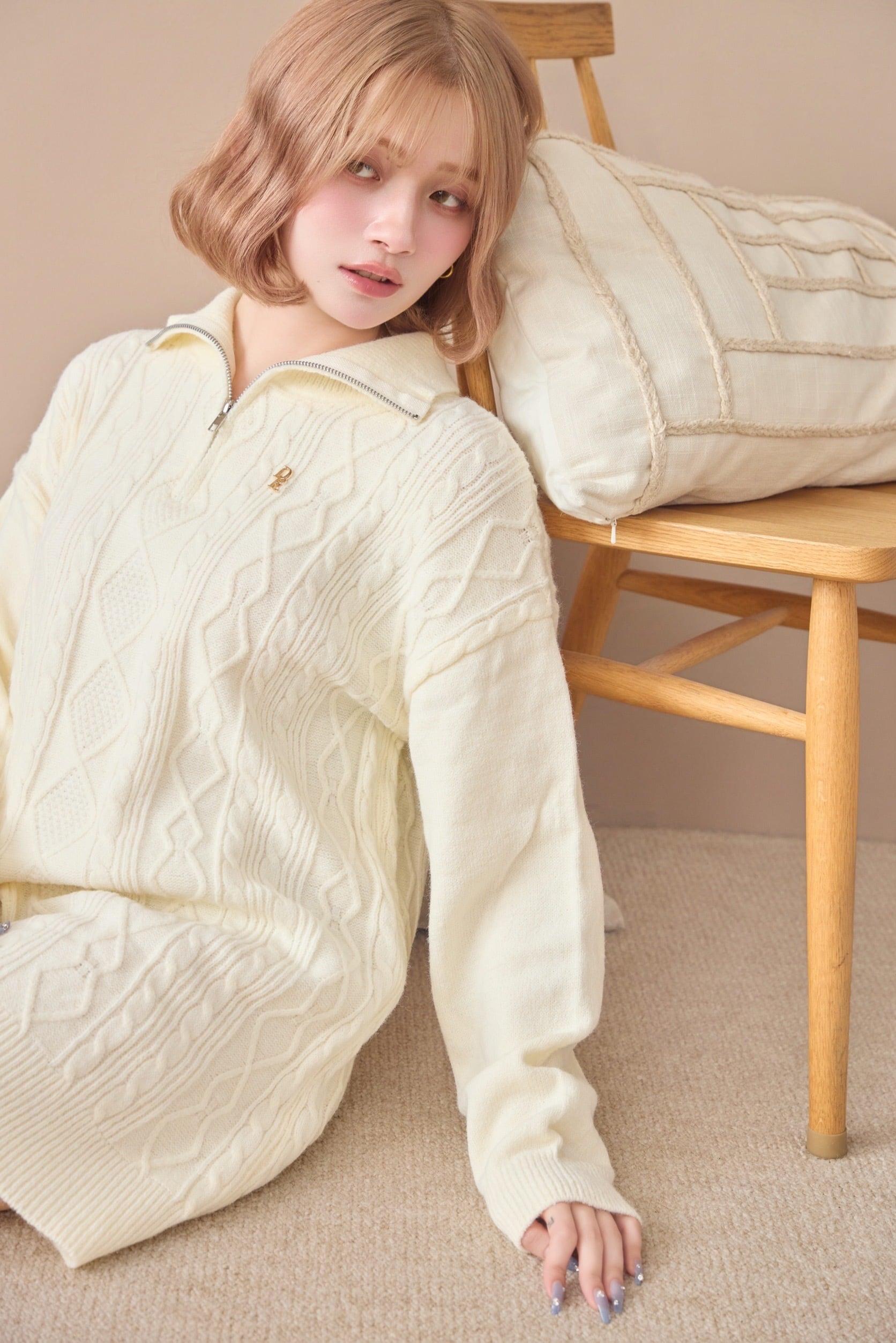 DR half zip cable knit onepiece | Désir et Raison