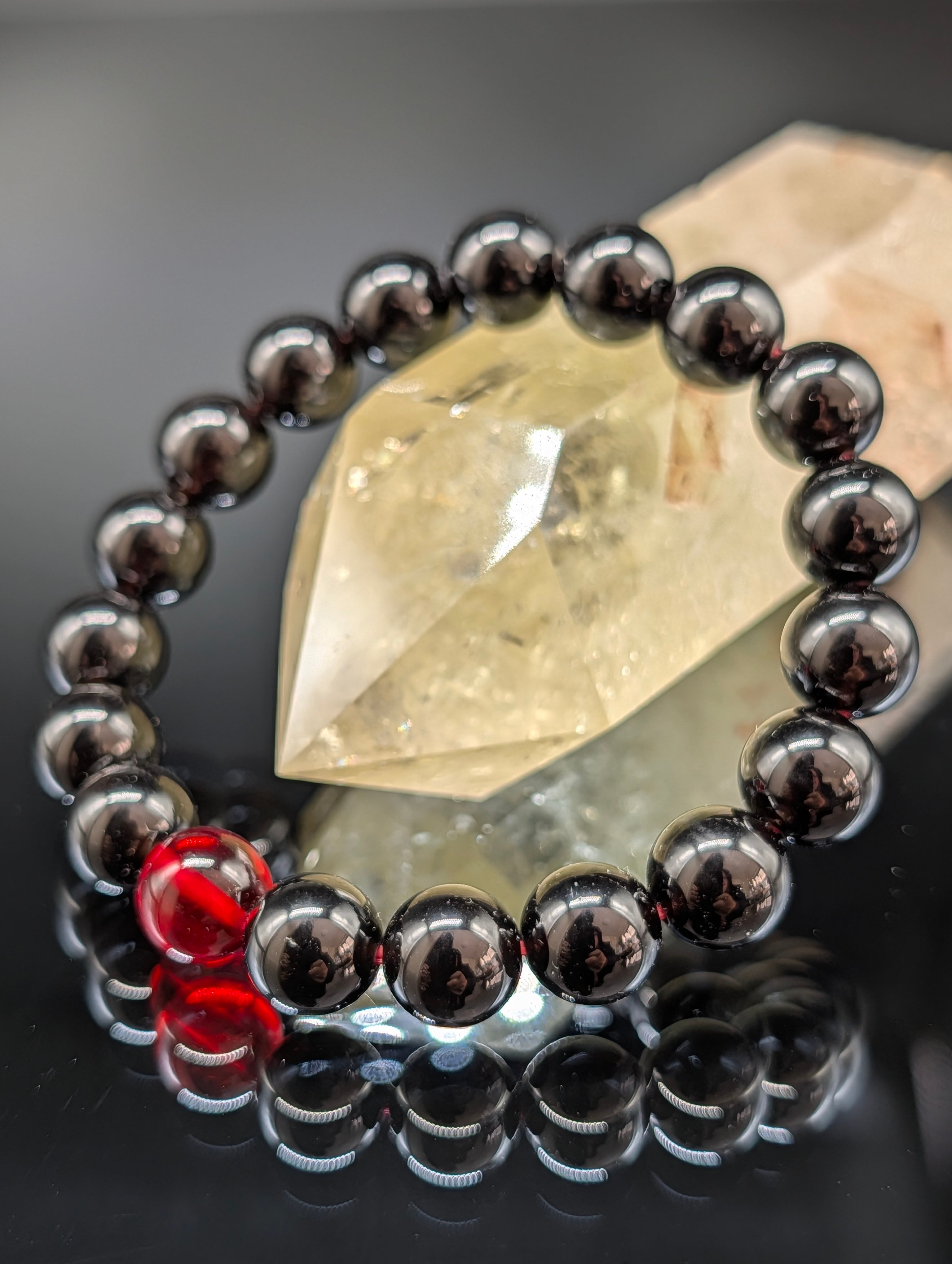 天然琥珀・健康・守護・金運】モリオン・レッドアンバー 10mm・【高